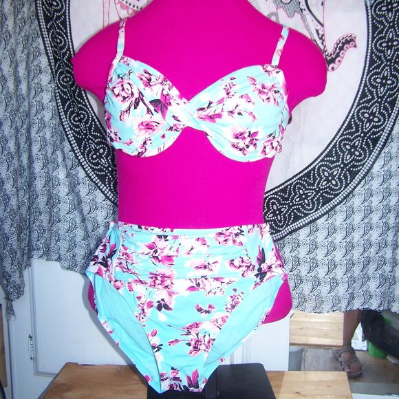 Liz Claiborne Other - Liz Claiborne Teal Bikini with Cherry Blossoms Sz 10
